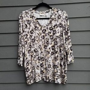 LOGO Floral Long Sleeve Tee Black White Gray Yellow size Medium